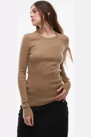 ARKET Merino wool knitted rib top in beige