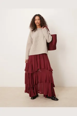 Free People Clementine tiered maxi skirt in wine