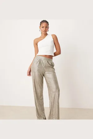 JDY Ribbed wide leg trousers in