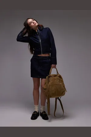 Topshop Denim micro pelmet skirt in rinse indigo