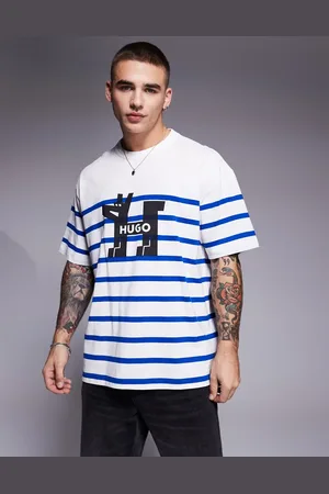 Hugo Blue Nolastripe loose fit striped logo t-shirt in and blue