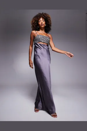 ASOS Embellished cup satin maxi dress in charcoal