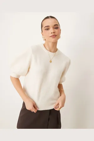 Gina Tricot Knitted sweater with puff short sleeves in off