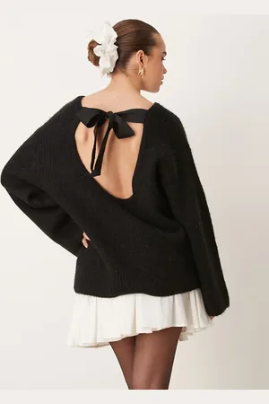 Gina Tricot Chunky rib knitted sweater with tie back bow detail in