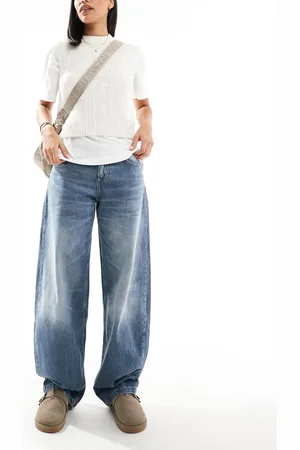 Bershka Baggy balloon leg jeans in dirty wash indigo