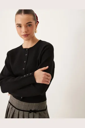 Gina Tricot Knitted cardigan with deep rib fitted waist and button cuff detail in