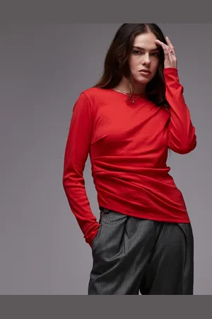 Topshop Hitched side long sleeve top in bright