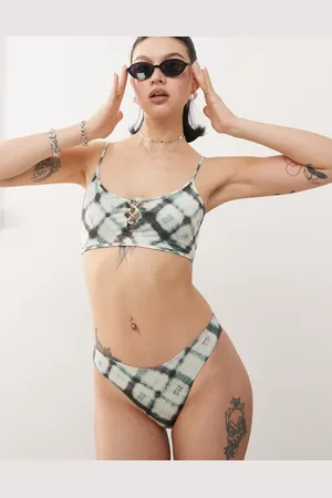 Monki Mix and match triangle bikini brief in check blurr print