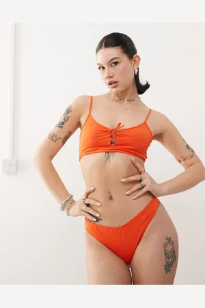 Monki Mix and match triangle bikini brief in peach