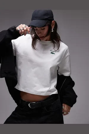 Lacoste D oversized cropped t-shirt in with logo print