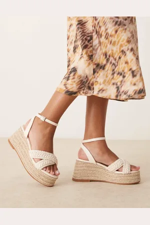 Glamorous Espadilles platform heeled sandals in beige crochet