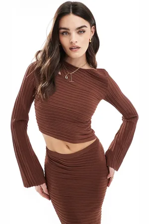 Bershka Wide ribbed asymetric knitted top co-ord in