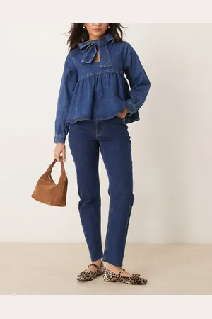 JDY High straight leg jeans in dark