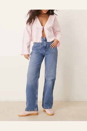 JDY High waist wide leg jeans in mid