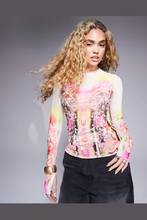 AFRM Kaylee long sleeve mesh top in grunge lace print