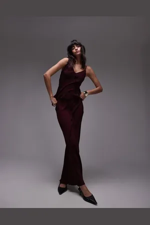 Topshop Co-ord raw edge maxi skirt in burgundy