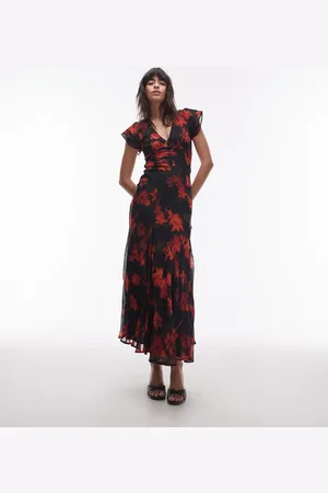 Topshop Occasion lace up back maxi dress in based ditsy floral