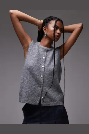 Topshop Knitted gold button tank in