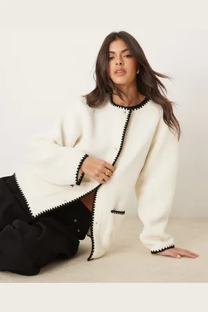 ASOS Collared borg jacket with blanket stitch detail in cream