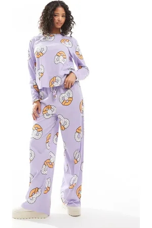 ASOS Pretzel long sleeve top & trouser pyjama set in lilac