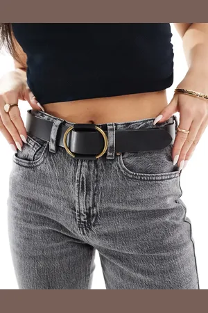 Pieces® Leather belt with round buckle in