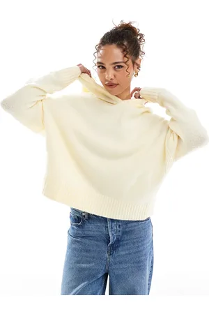 ASOS Knitted hoodie with circular hem in buttermilk