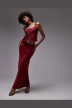 Nialaya Ravello satin maxi skirt co-ord in garnet