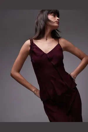 Topshop Co-ord twist strap raw edge cami in burgundy