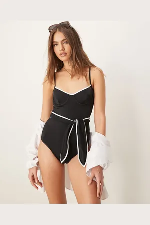 Free Society Tie front underwire swimsuit in black and white