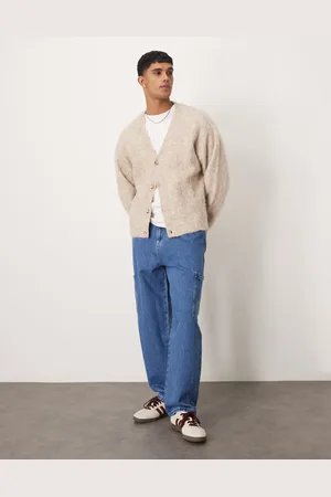 ASOS Wide skater jeans with cargo pockets in mid wash