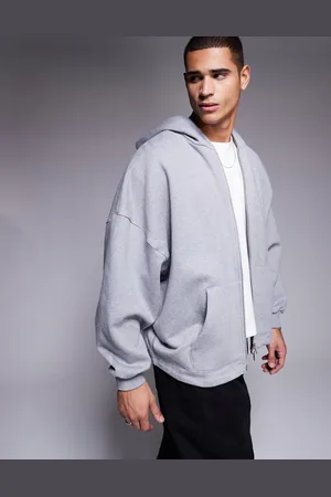 ASOS Premium heavyweight oversized zip through hoodie 400gsm with fixed hem in marl
