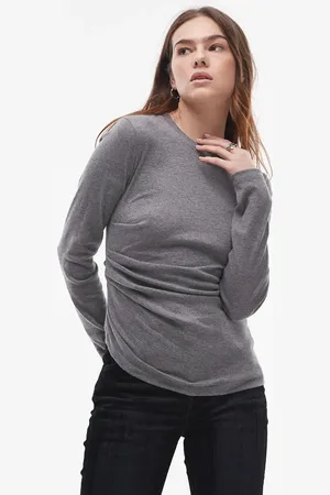 Topshop Hitched side long sleeve top in dark marl