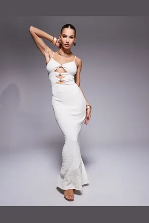 South Beach Gold hardware cut out maxi textured beach dress in cream