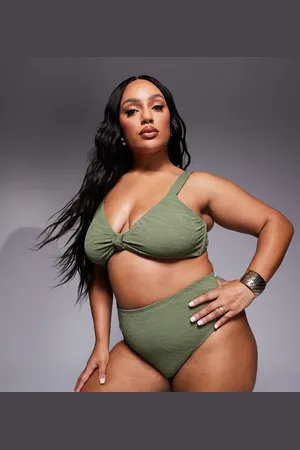 South Beach Zebra crinkle high leg high waist bikini bottom in khaki