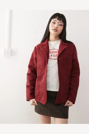 Reclaimed Faux suede blazer in burgundy