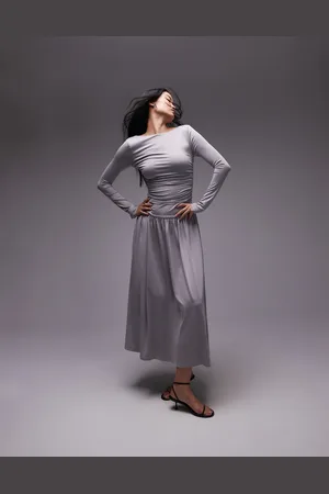 Nialaya Sera slinky long sleeve ruched midaxi dress in french