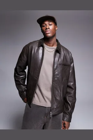 ASOS Premium real leather harrington jacket with suede collar in