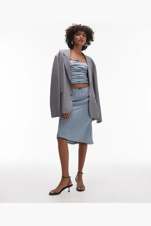 Nialaya Quinn bow detail satin midi skirt co-ord in slate