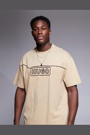Hugo Blue Noideryo loose fit t-shirt wih line print logo in beige