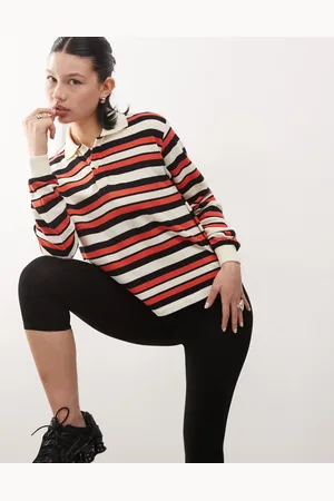 Lioness Long sleeve collared rugby polo top in red stripe