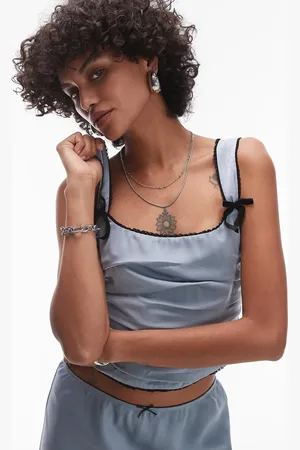 Nialaya Stan bow detail ruched corset top co-ord in slate