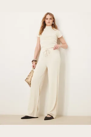 VILA Stretch wide leg trouser co-ord in cream