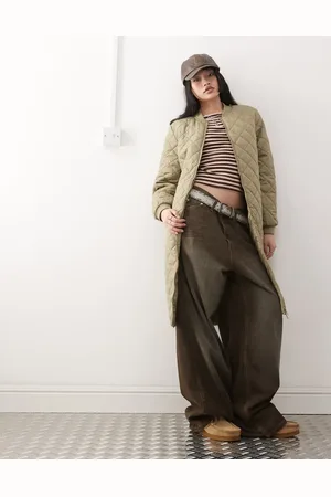 Noisy May Quilted longline jacket in sage