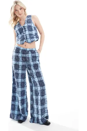 VERO MODA Textured check wide leg trouser co-ord in denim mix