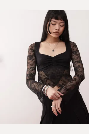 Motel Mandira long sleeve lace wrap over top in