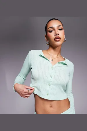 Kaiia Exclusive pointelle button through pyjama top co-ord in mint