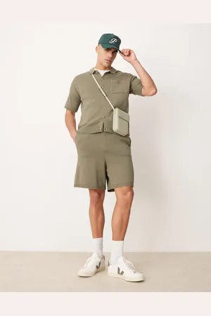 ASOS Oversized midweight knitted cotton shorts co-ord in khaki