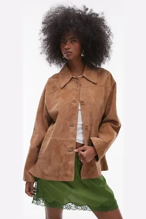 Topshop Premium suede jacket in camel
