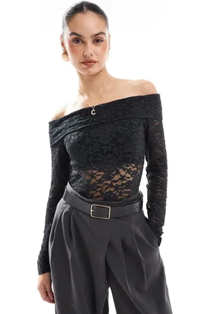 Hollister Off shoulder long sleeve allover lace top in