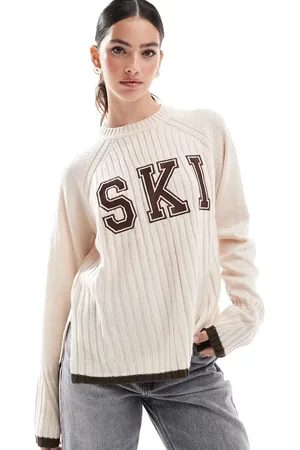 Threadbare Ski design knitted jumper in ecru and brown